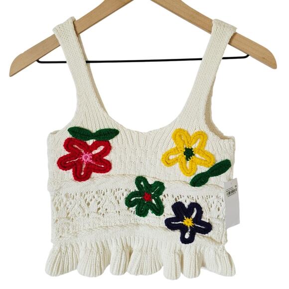 Blank NYC White Floral Cotton Crochet Crop Tank Top XS NWT - Picture 3 of 6